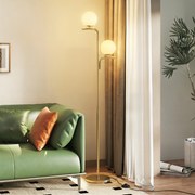 Candeeiro de pé para sala com duas cabeças, candeeiro de pé com 3 temperaturas de luz, abajur de vidro, dourado