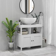 Móvel para Lavatório Pousar com Armário de 2 Portas Estante Aberto e Estante Ajustável Interior 60x30x60 cm Branco