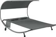 Outsunny Espreguiçadeira Dupla com Toldo Removível, Rodas, Almofadas e Bolsos Porta-objetos, Cinza | Aosom Portugal