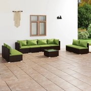 9 pcs conjunto lounge jardim c/ almofadões vime PE castanho