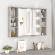 vidaXL Armário espelhado com LED 76x15x55 cm cinzento cimento