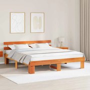 vidaXL Estrado de Cama com Cabeceira Castanho 200x200 cm Madeira Sólida de Pinho