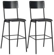 vidaXL Cadeiras de bar 2 pcs contraplacado maciço e aço preto
