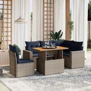 vidaXL 6 pcs conjunto sofás p/ jardim c/ almofadões vime PE cinzento