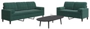 vidaXL 2 pcs conjunto sofás com almofadões e rolos veludo verde-escuro