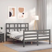 Estrutura de cama com cabeceira 140x190 cm madeira maciça cinza