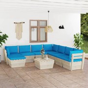 9 pcs conjunto lounge de paletes + almofadões madeira de abeto