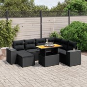 vidaXL 8 pcs conjunto sofás de jardim com almofadões vime PE preto