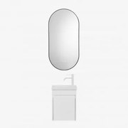 Conjunto De Móvel De Casa De Banho Suspenso Em Madeira Com Lavatório Integrado Narek Branco & Ovale Led E Antifog Preto 50x100 - Sklum