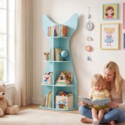 Estante infantil em forma de peixe com 8 compartimentos abertos para arrumação 48 x 20,5 x 120,5 cm, ideal para quartos infantis e creches Azul