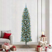 vidaXL Árvore Slim de Natal Artificial Verde e Branco 210 cm