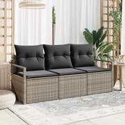 vidaXL Conjunto de Sofá de Jardim 3 Peças com Almofadas Cinzas em Rattan Sintético