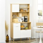 Armário de Cozinha com 3 Portas Gaveta Prateleira Ajustável Bancada para Micro-Ondas 93x40x180 cm Madeira e Branco