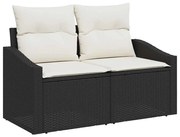 vidaXL Conjunto de Sofá de Jardim com 7 Peças e Almofadas - Preto, Rattan Sintético e Acácia