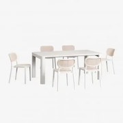 Conjunto De Mesa Retangular Arnadine (180x100 Cm) E 6 Cadeiras De Jardim Empilháveis Omara Gardénia Branco - Sklum