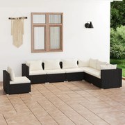 7 pcs conjunto lounge de jardim c/ almofadões vime PE preto