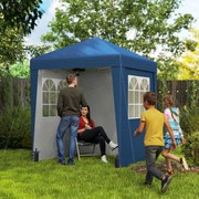 Tenda de jardim dobrável 202 C x 202 L x 261 A cm, ajustável em altura, com proteção UV 30+, 3 paredes laterais, azul