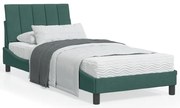 vidaXL Cama com colchão 90x200 cm veludo verde-escuro