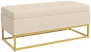 HOMCOM Banco de Armazenamento Botões decorativos Aparência de Pelúcia Pés de Aço Dourados 110x47x46,5 cm | Aosom Portugal