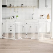 vidaXL Portão para cães com porta dobrável, 4 painéis, branco, 320 cm, madeira de álamo