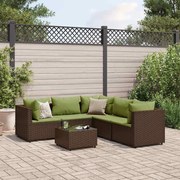vidaXL 6 pcs conj. lounge jardim c/ almofadões 6 pcs vime PE castanho