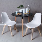 Conjunto Mesa Tower Redonda 80 cm Preta e Pack 2 Cadeiras Kelen - Branco