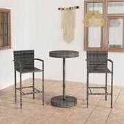 vidaXL 3 pcs conjunto de bar para jardim vime PE cinzento