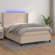 Cama box spring c/colchão/LED 140x200cm couro artif. cappuccino