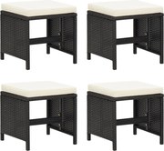 vidaXL Bancos de jardim 4 pcs com almofadões vime PE preto