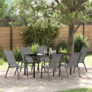vidaXL Conjunto de Jantar para Jardim de 7 Peças em Textileno Cinza e Aço