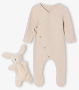 Conjunto de 3 peças para recém-nascido: macacão + doudou bege mesclado