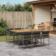 vidaXL 7 pcs conjunto de jantar p/ jardim c/ almofadões vime PE cinza