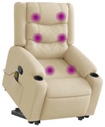 vidaXL Poltrona elevatória de massagens tecido cor creme