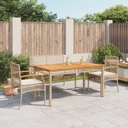 vidaXL 4 pcs conjunto de jantar p/ jardim c/ almofadões vime PE bege