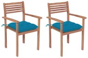 Cadeiras de jardim c/ almofadões azul-claro 2 pcs teca maciça