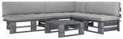 4 pcs conj. lounge paletes c/ almofadões pinho impregnado cinza