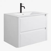 Conjunto De Móvel De Casa De Banho Suspenso 80x50 Cm Em Madeira Com Lavatório Integrado Egerton Branco & Sem Espelho & Preto Mate, 20 - Sklum