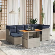 vidaXL 7 pcs conjunto sofás p/ jardim c/ almofadões vime PE cinzento