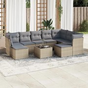 vidaXL 10 pcs conjunto de sofás p/ jardim com almofadões vime PE bege