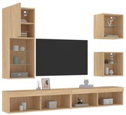 vidaXL 5pcs móveis parede p/ TV c/ LEDs deriv. madeira carvalho sonoma