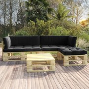 4 pcs conj. lounge paletes c/ almofadões pinho impregnado verde