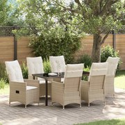 vidaXL Conjunto de Jantar de Jardim com 7 Peças e Almofadas, Bege Rattan