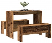 vidaXL 3 pcs conj. mesa jantar e banco deriv. de madeira madeira velha