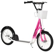 HOMCOM Patinete Infantil Tretroller com Freio Incl. Cesto Ajustável em Altura para Crianças de 5-12 Anos Branco Rosa | Aosom Portugal