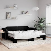 vidaXL Sofá-cama com gavetão e colchões 80x200 cm tecido preto