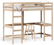 vidaXL Cama alta com secretária 100x200 cm madeira de pinho maciça