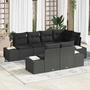 vidaXL Conjunto de Sofá de Jardim de 7 Peças com Almofadas em Rattan de Poliéster Preto