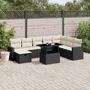 vidaXL 9 pcs conjunto de sofás p/ jardim c/ almofadões vime PE preto