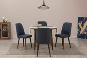 Conjunto de Mesa de Jantar Extensível Vina – Nogueira e Azul Marinho –