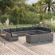 vidaXL 13 pcs conjunto lounge de jardim c/ almofadões vime PE cinzento